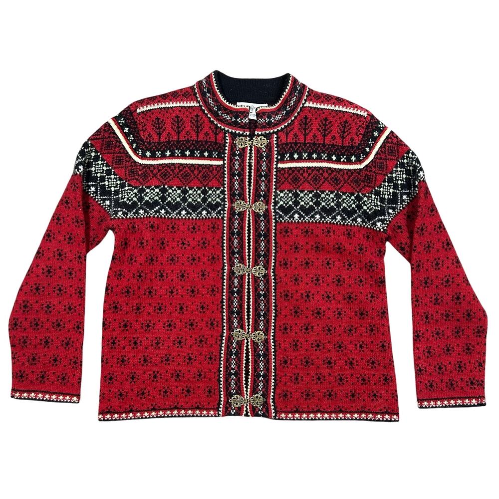 Vintage Susan Bristol Cardigan Sweater 100% Wool Womens Medium Nordic Fair Isle
